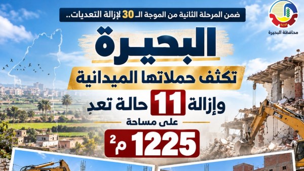 حملات ميدانية مكثفة بالبحيرة لمواجهة التعديات.. إزالة 11 حالة على مساحة 1225م²