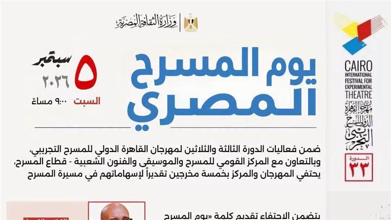 اليوم، المركز القومي ومهرجان القاهرة التجريبي يحتفلان بيوم المسرح المصري