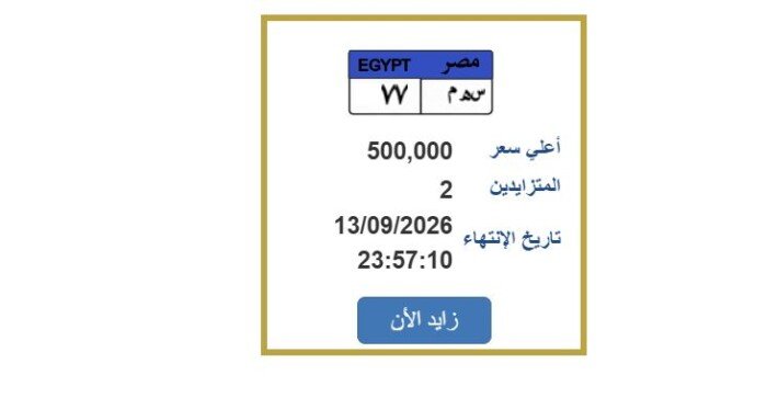 سعرها وصل نصف مليون جنيه.. كل ما تريد معرفته عن التزايد على لوحة السيارة «س ه م 77»