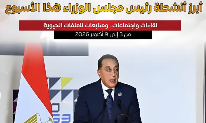 بالإنفوجراف.. أبرز أنشطة رئيس الوزراء وملفات العمل الحكومي خلال أسبوع