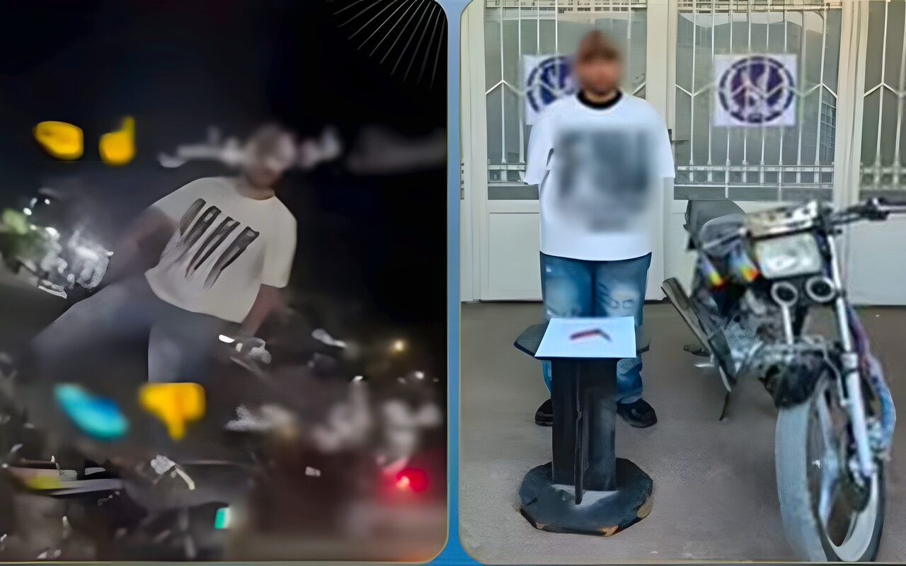 نهاية المجاملة في الكلبش، ضبط عامل ببني سويف ظهر أعلى دراجة نارية يلوح بسلاح أبيض احتفالًا بزفاف صديقه