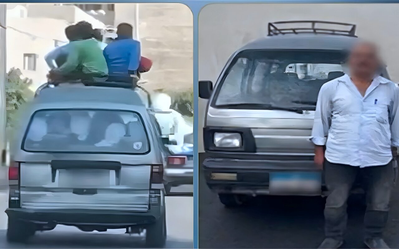 بعد الفيديو الكارثي، القبض على سائق فان حمل طلابا أعلى سطح ونوافذ السيارة بالنهضة