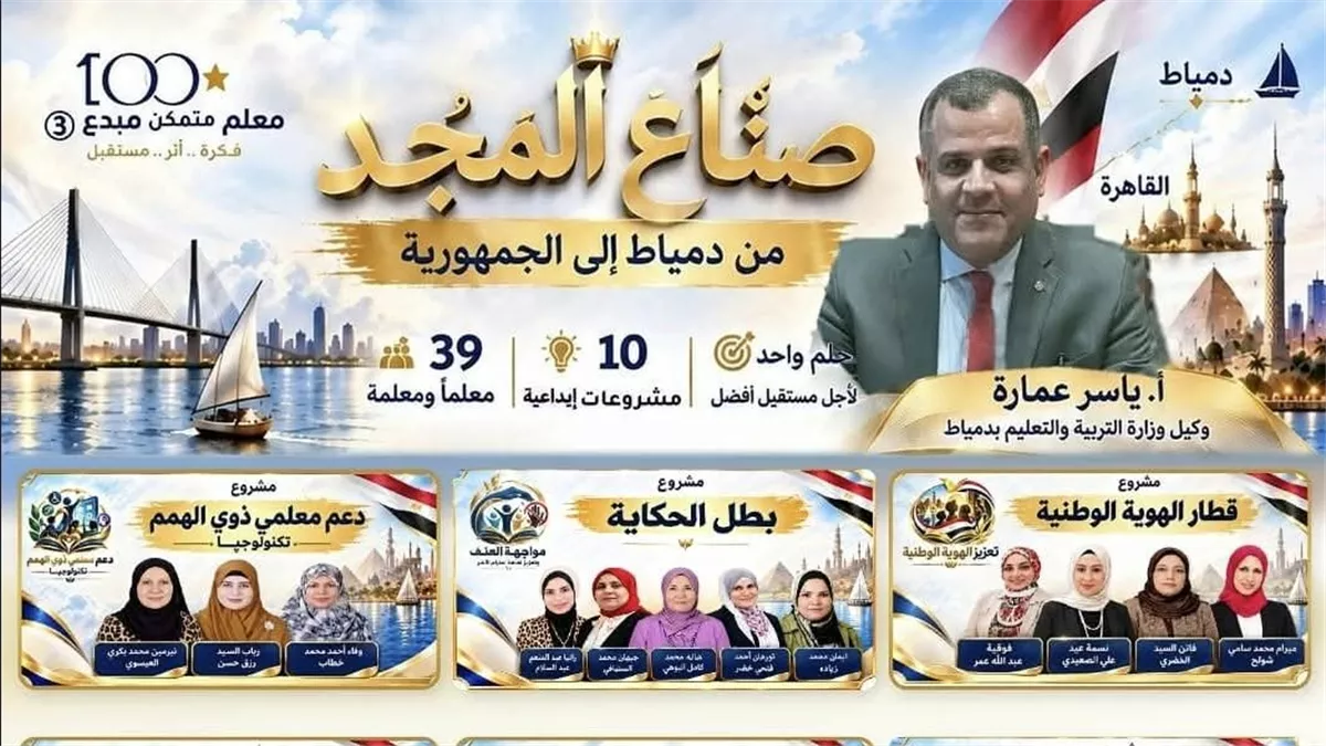 تعليم دمياط تحصد المركز الثاني على مستوى الجمهورية في مسابقة 100 معلم متمكن مبدع