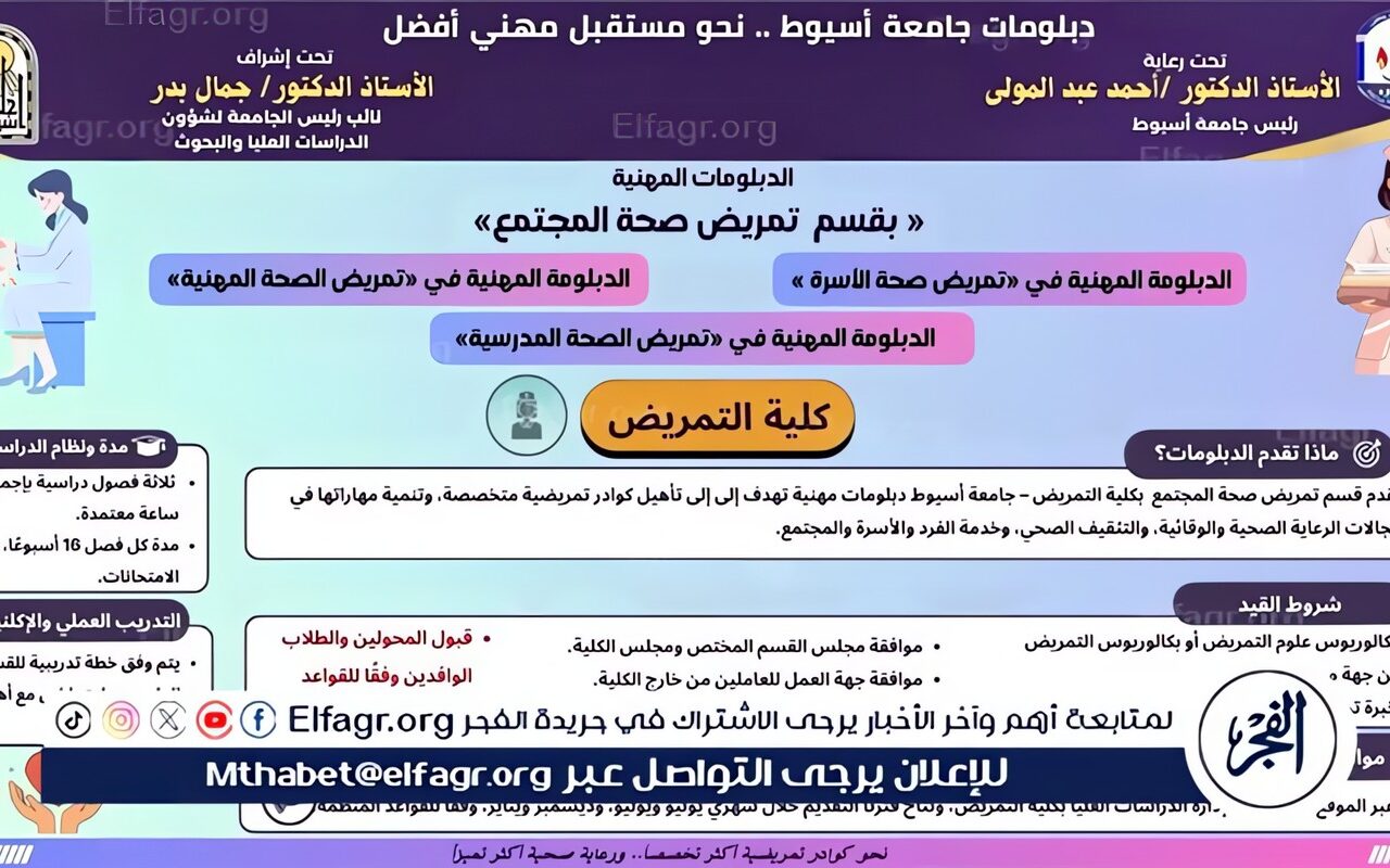 جامعة أسيوط تستعرض الدبلومات المهنية الثلاثة بقسم تمريض صحة المجتمع بكلية التمريض