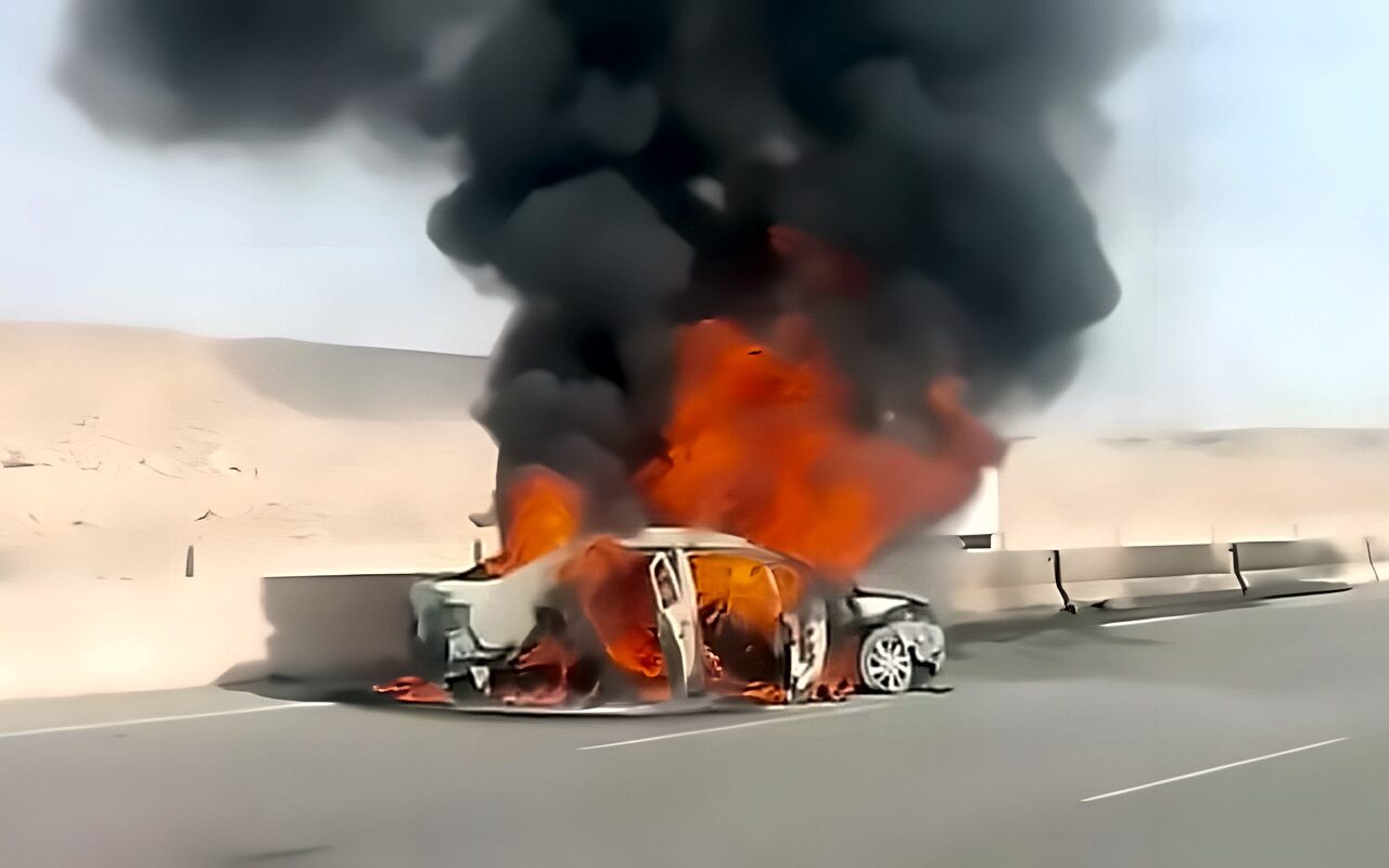 احتراق سيارة ثلاجة في حادث تصادم بطريق “شبرا – بنها” الحر