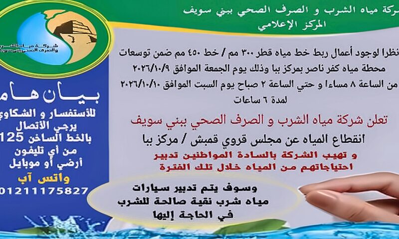 الجمعة القادمة.. انقطاع المياه عن مجلس قروي قمبش – مركز ببا