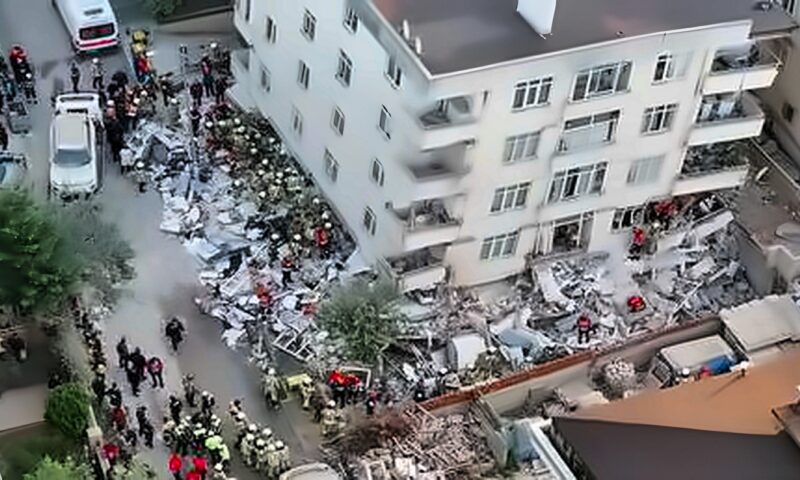 انهيار مبنى سكني من 7 طوابق في إسطنبول واحتجاز سكانه تحت الأنقاض