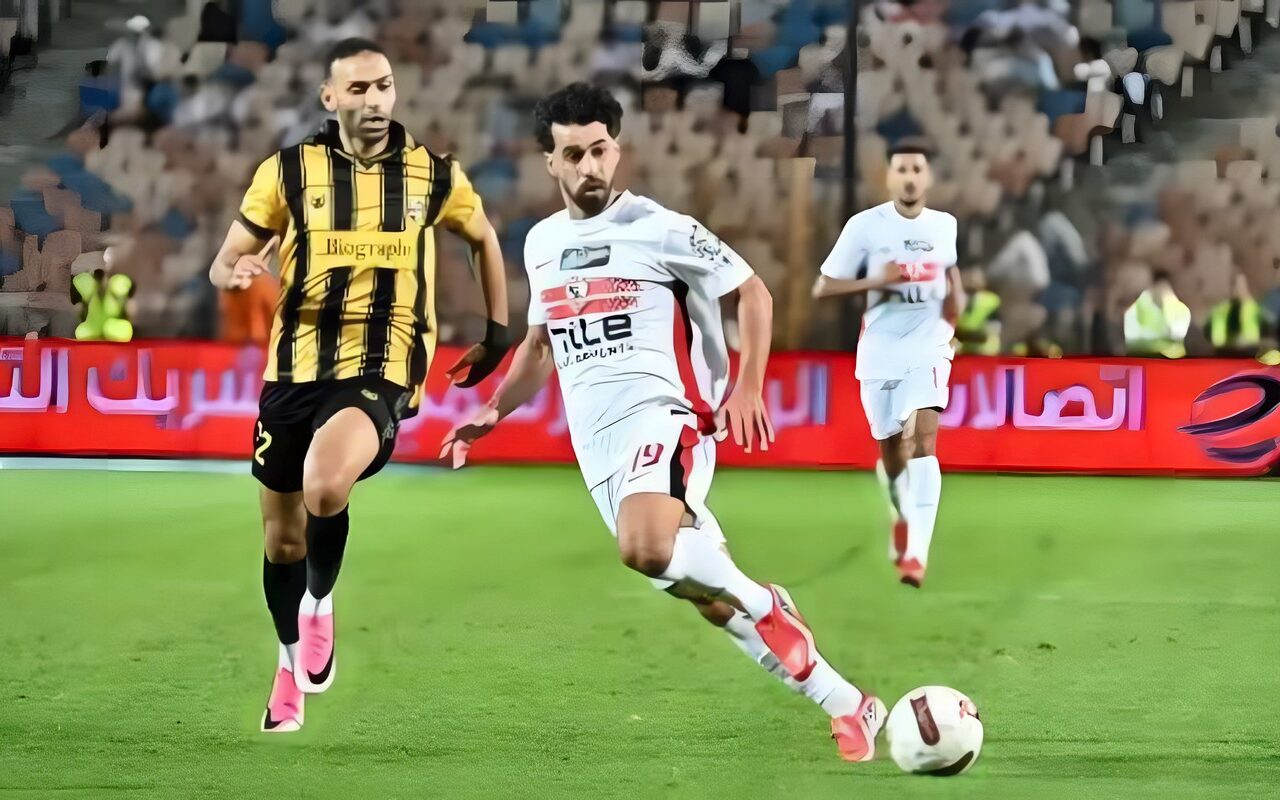 محمد حمد يسجل هدف الزمالك الأول أمام المقاولون العرب في الدوري المصري