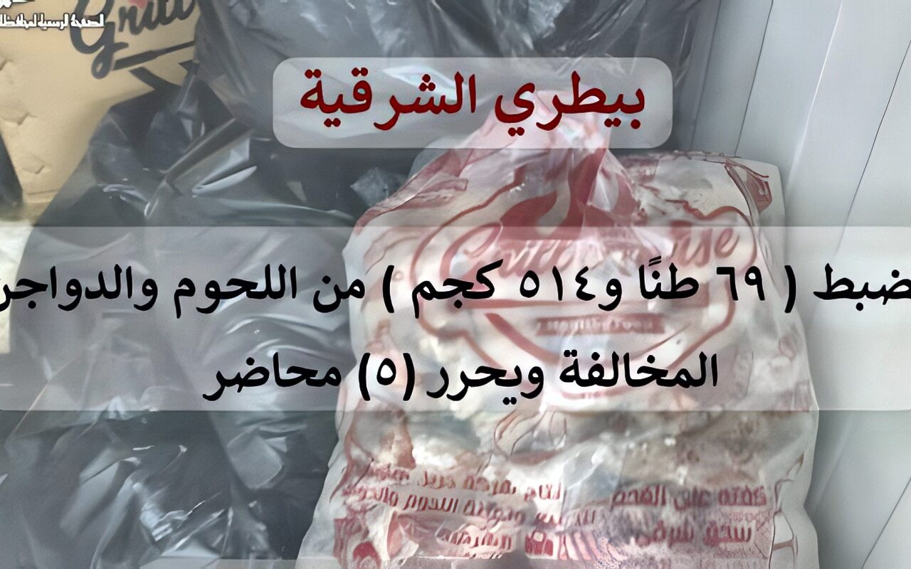بيطري الشرقية يضبط 69 طن لحوم ودواجن مخالفة ويحرر 5 محاضر ببلبيس والعاشر من رمضان