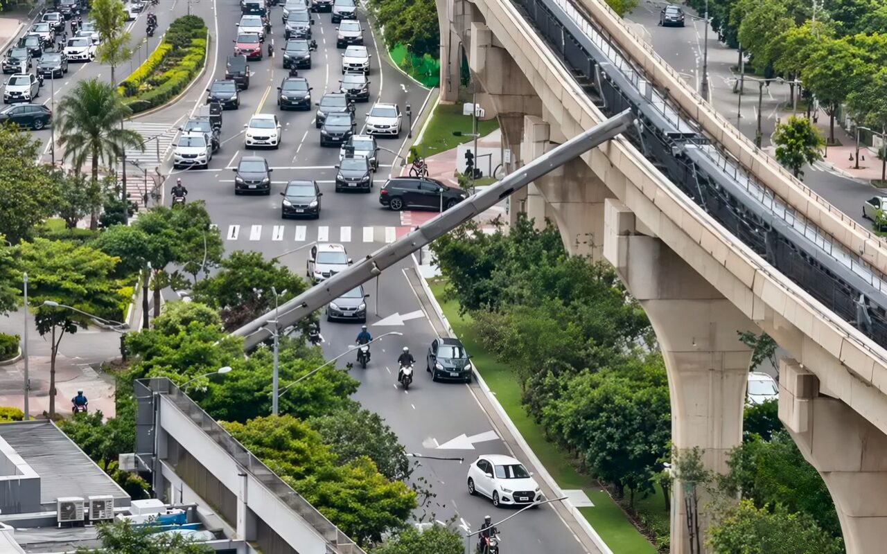 مقطع مرعب، لحظة اصطدام مونوريل برافعة إنشاء عملاقة بالبرازيل وسقوطها وسط شارع مزدحم (فيديو)