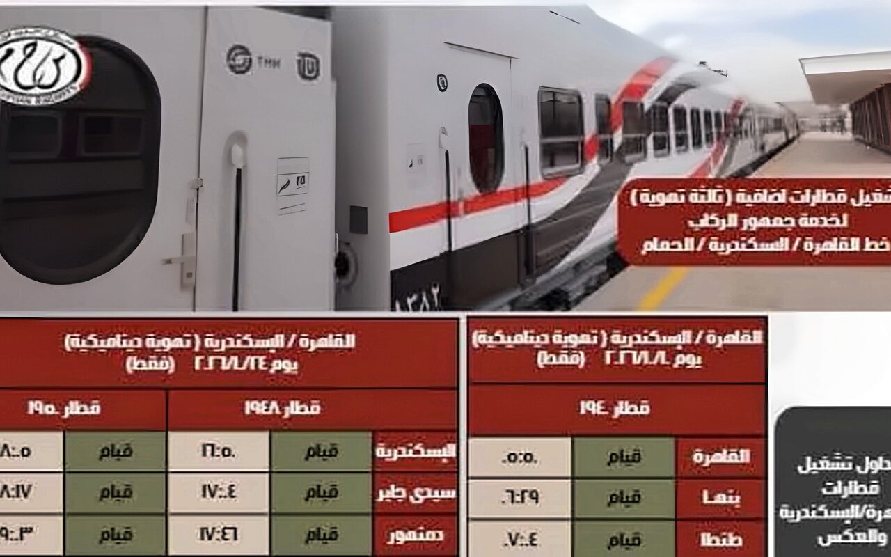 السكة الحديد : تشغيل قطارات إضافية ( ثالثة تهوية ديناميكية ) على خط القاهرة / الاسكندرية / الحمام والعكس  لخدمة جمهور الركاب