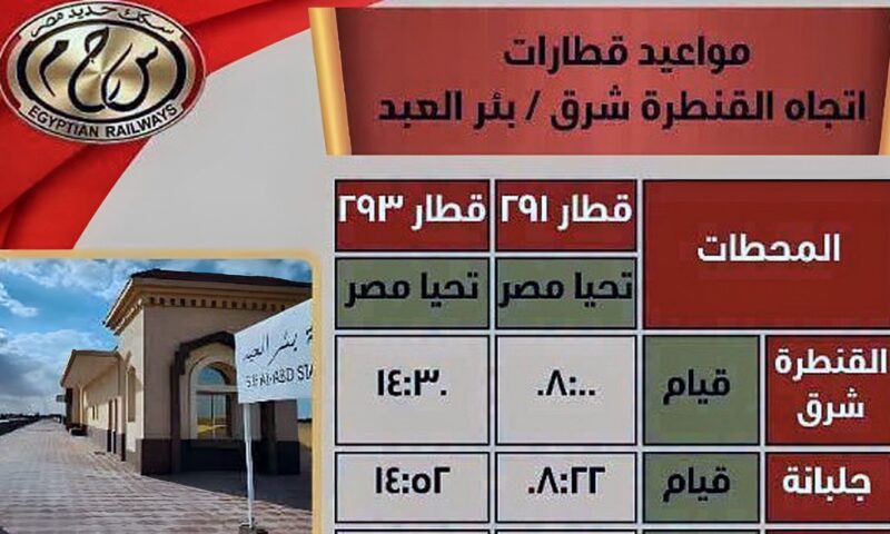 السكة الحديد تدعم تنمية سيناء.. 4 رحلات قطار يوميا على خط القنطرة شرق ـ بئر العبد