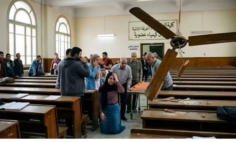 حادث مدرجات جامعة أسيوط يثير التساؤلات بشأن تعليمات الأمن الصناعي حول مراوح السقف؟