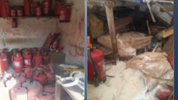 قبل بيعها بالأسواق.. الأمن يداهم مصنعا لإنتاج وتعبئة طفايات حريق مغشوشة بالجيزة