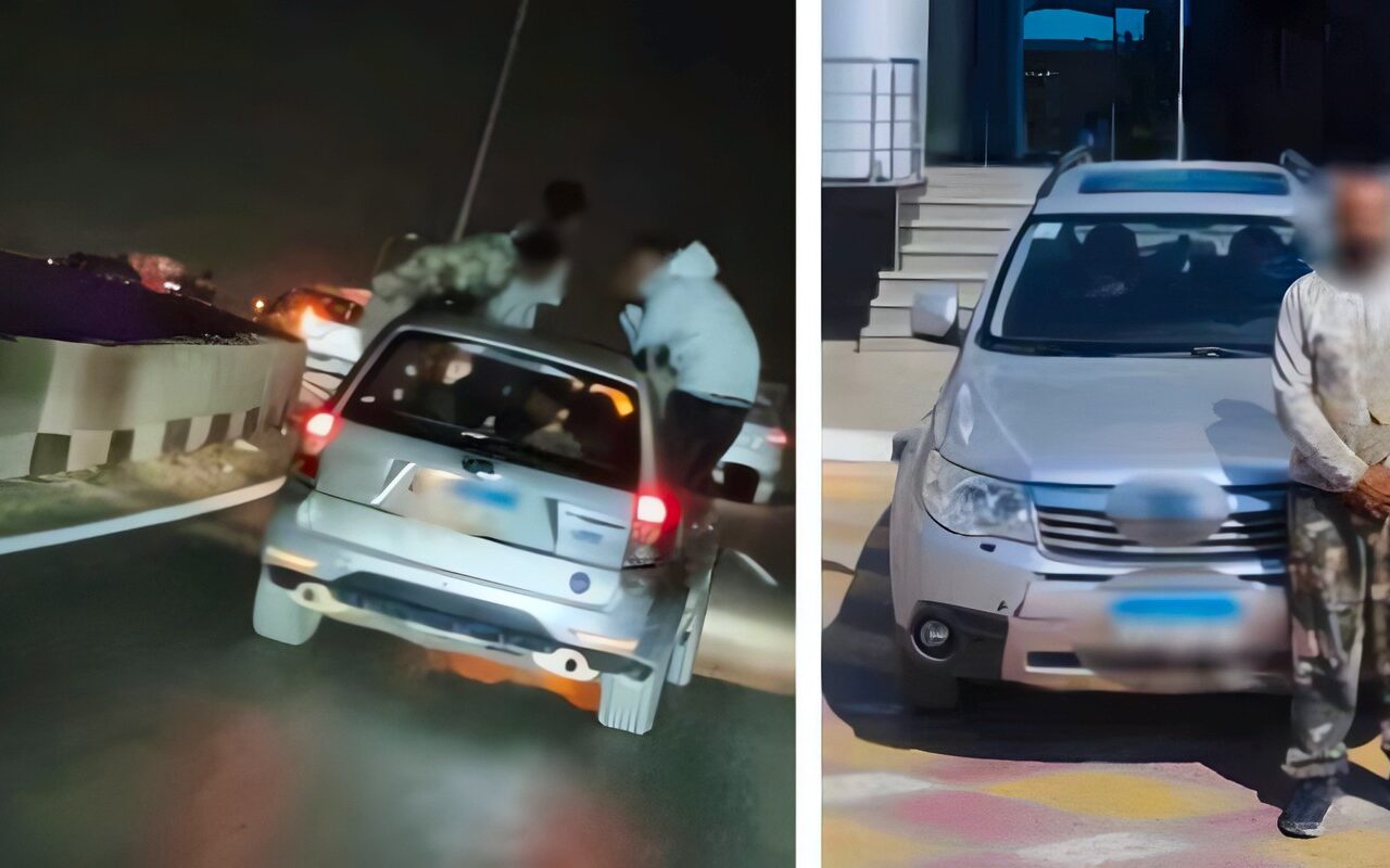 القبض على شخص سمح لآخرين بالجلوس على نوافذ سيارته