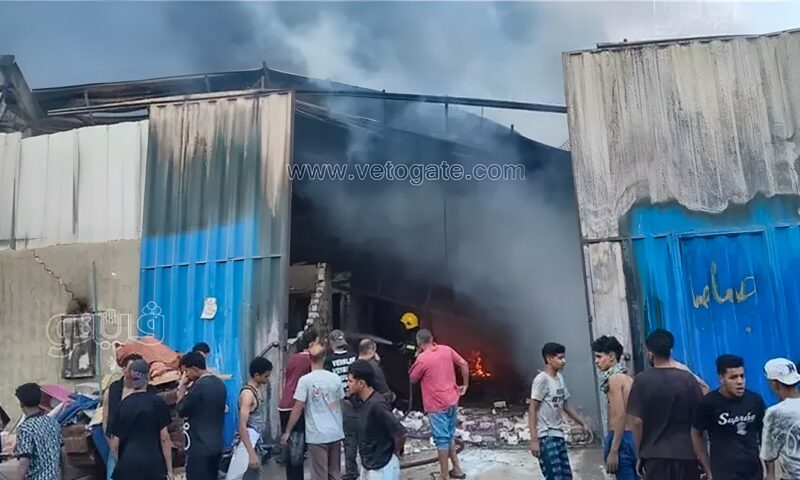 حريق هنجرين في شارع مؤسسة الزكاة بالمرج (صور)