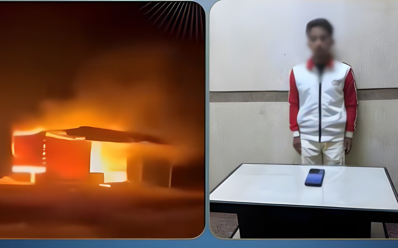 عامل يشعل النيران في كشك خاص به ويكبل نفسه بحبل لاتهام شخصين بالاعتداء عليه