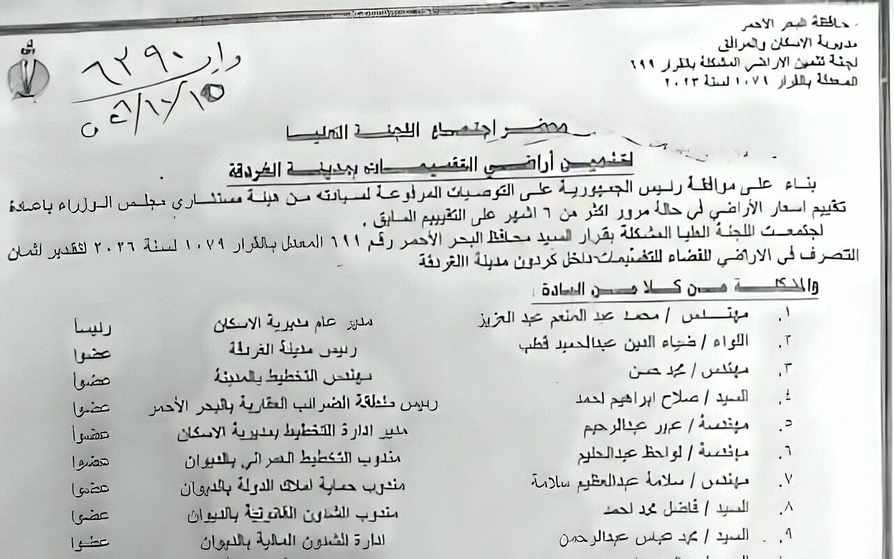 لجنة حصر الأراضي بالبحر الأحمر تحدد أسعارًا مقترحة للمتر في تقسيمات ومناطق الغردقة