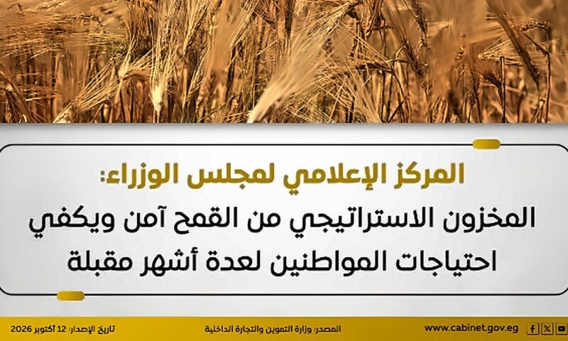 إعلامي مجلس الوزراء: المخزون الاستراتيجي من القمح آمن ويكفي احتياجات المواطنين لعدة أشهر مقبلة