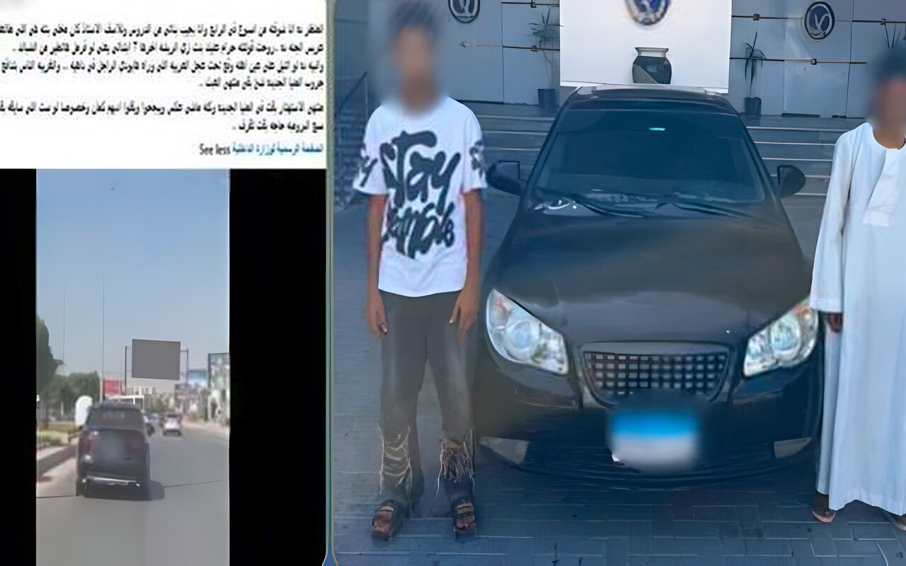 ضبط قائد سيارة سمح لشخص بالجلوس خارج النافذة أثناء السير بالمنيا