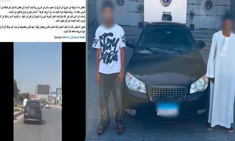 ضبط قائد سيارة سمح لشخص بالجلوس خارج النافذة أثناء السير بالمنيا