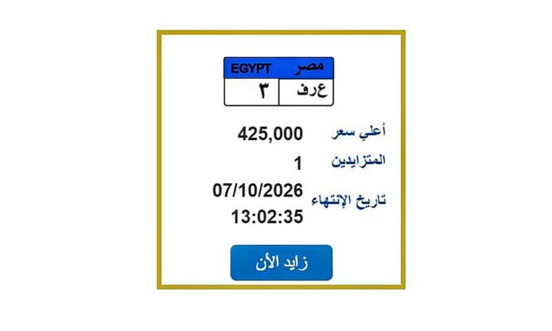سعرها اقترب من النصف مليون جنيه.. خطوات التزايد على لوحة سيارة مميزة