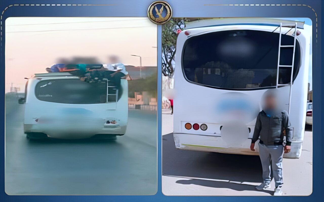 التحفظ على ميني باص سمح بركوب المواطنين أعلى السقف