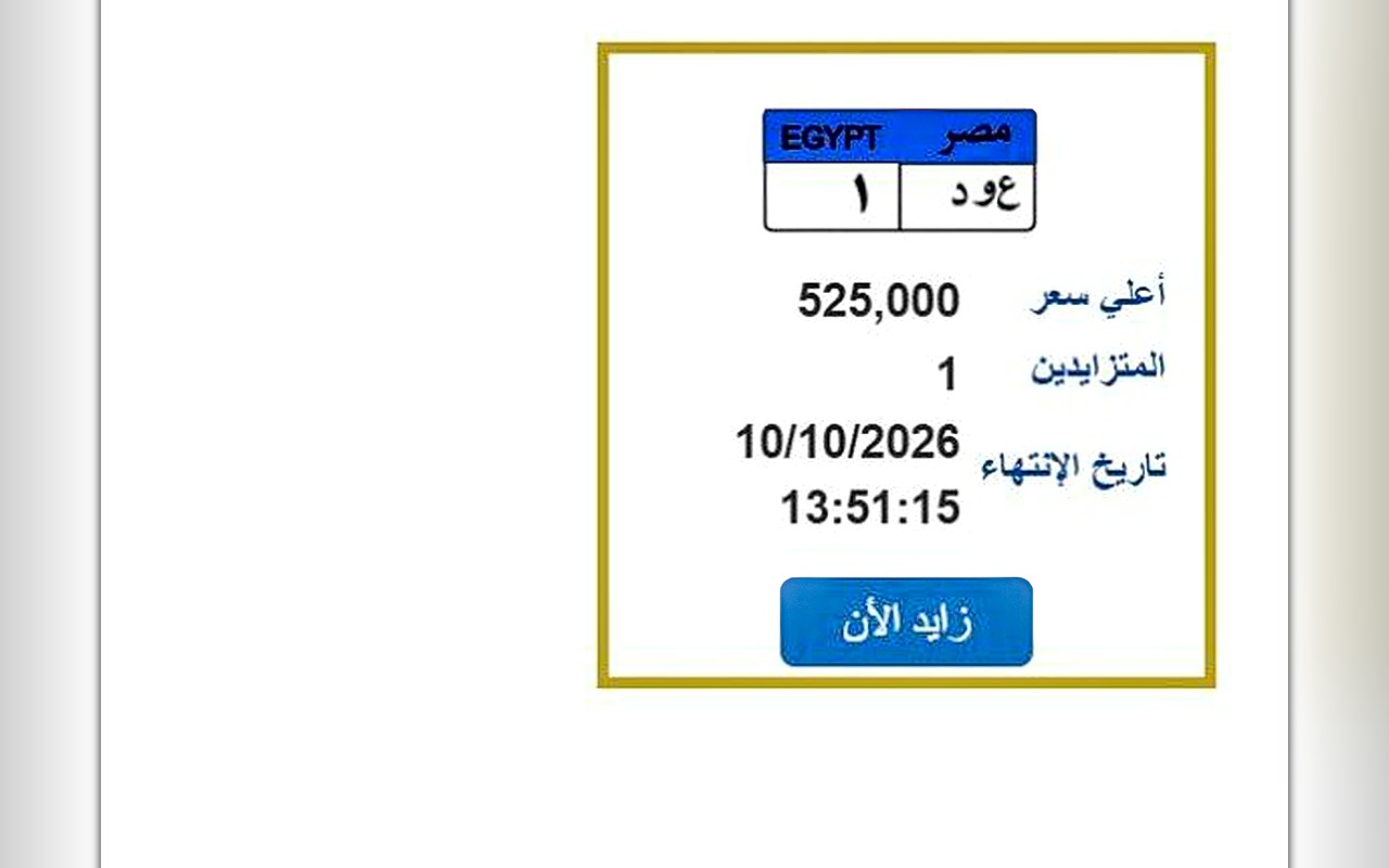 سعرها تخطى نصف مليون جنيه.. «مرور مصر» تطرح التزايد على لوحة سيارة مميزة