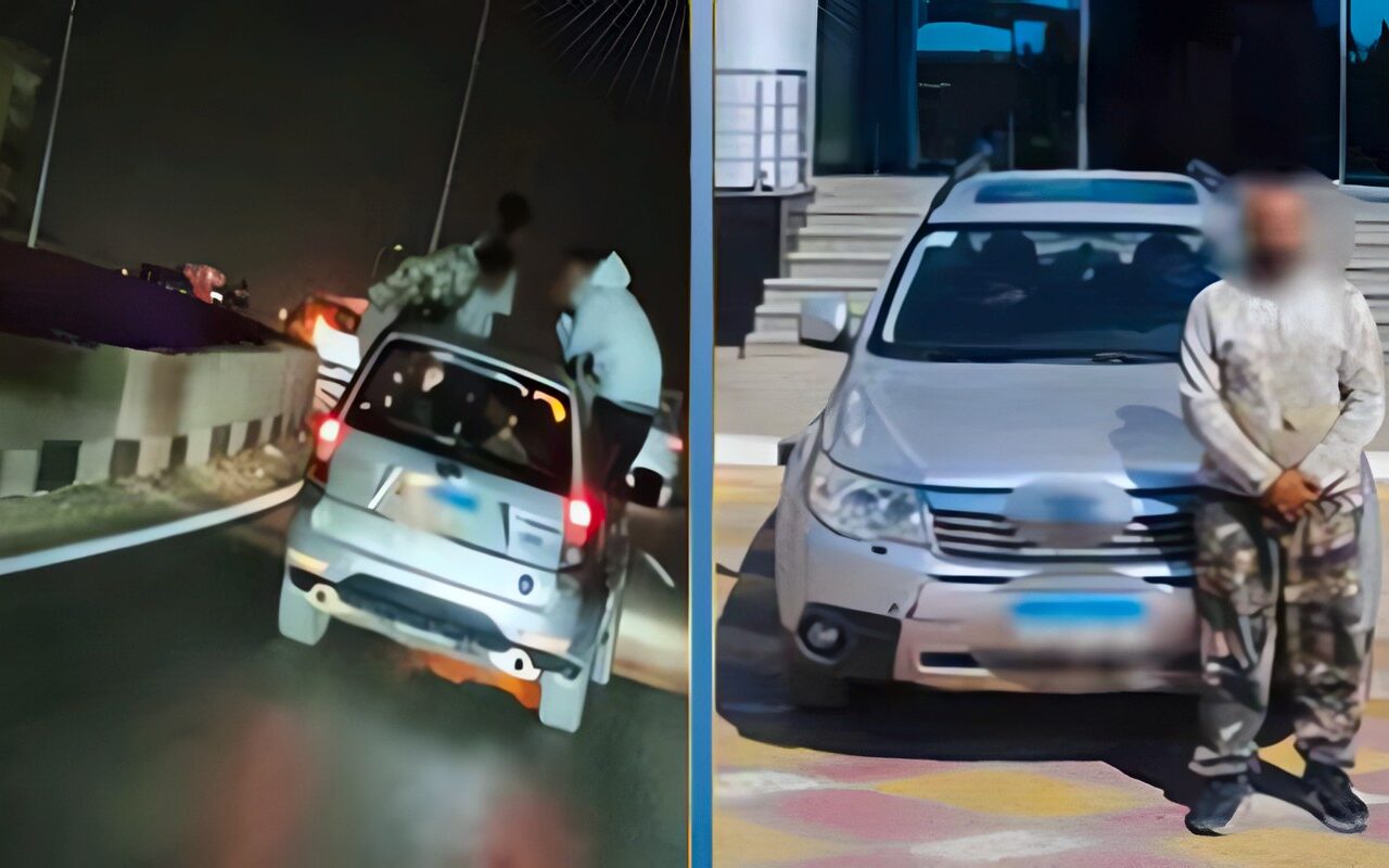 ضبط سائق ملاكي سمح لأشخاص بالجلوس خارج النوافذ بأحد الطرق بالجيزة