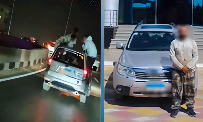ضبط سائق ملاكي سمح لأشخاص بالجلوس خارج النوافذ بأحد الطرق بالجيزة